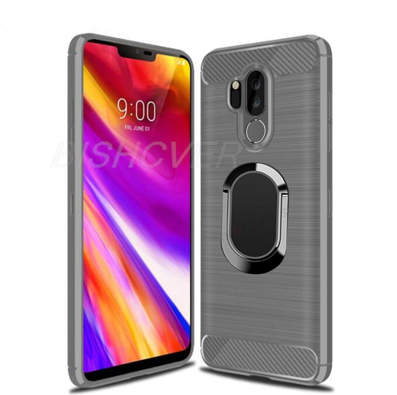 Deksel til LG G7 Thinq G7 One Brushed Carbon Fiber Soft Silicone Phone Case For lg g7+ thinq LG X5 Q9 One Magnetic Ring Stand Cover