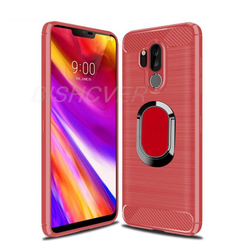 Deksel til LG G7 Thinq G7 One Brushed Carbon Fiber Soft Silicone Phone Case For lg g7+ thinq LG X5 Q9 One Magnetic Ring Stand Cover